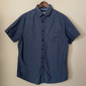 Mossimo blue button down shirt with yellow, turquoise bits